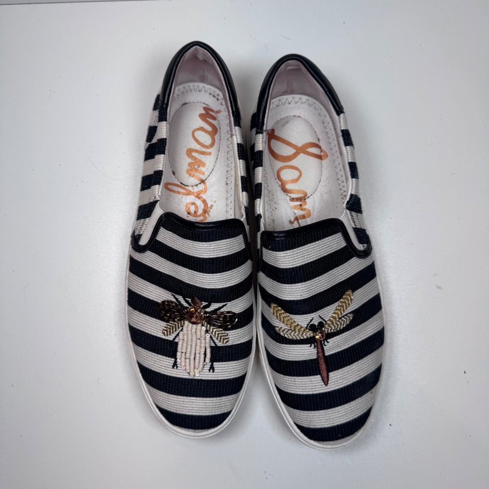Sam Edelman Evelina Slip-On Sneaker Striped Beaded Insect 8 Preppy Casual Comfy